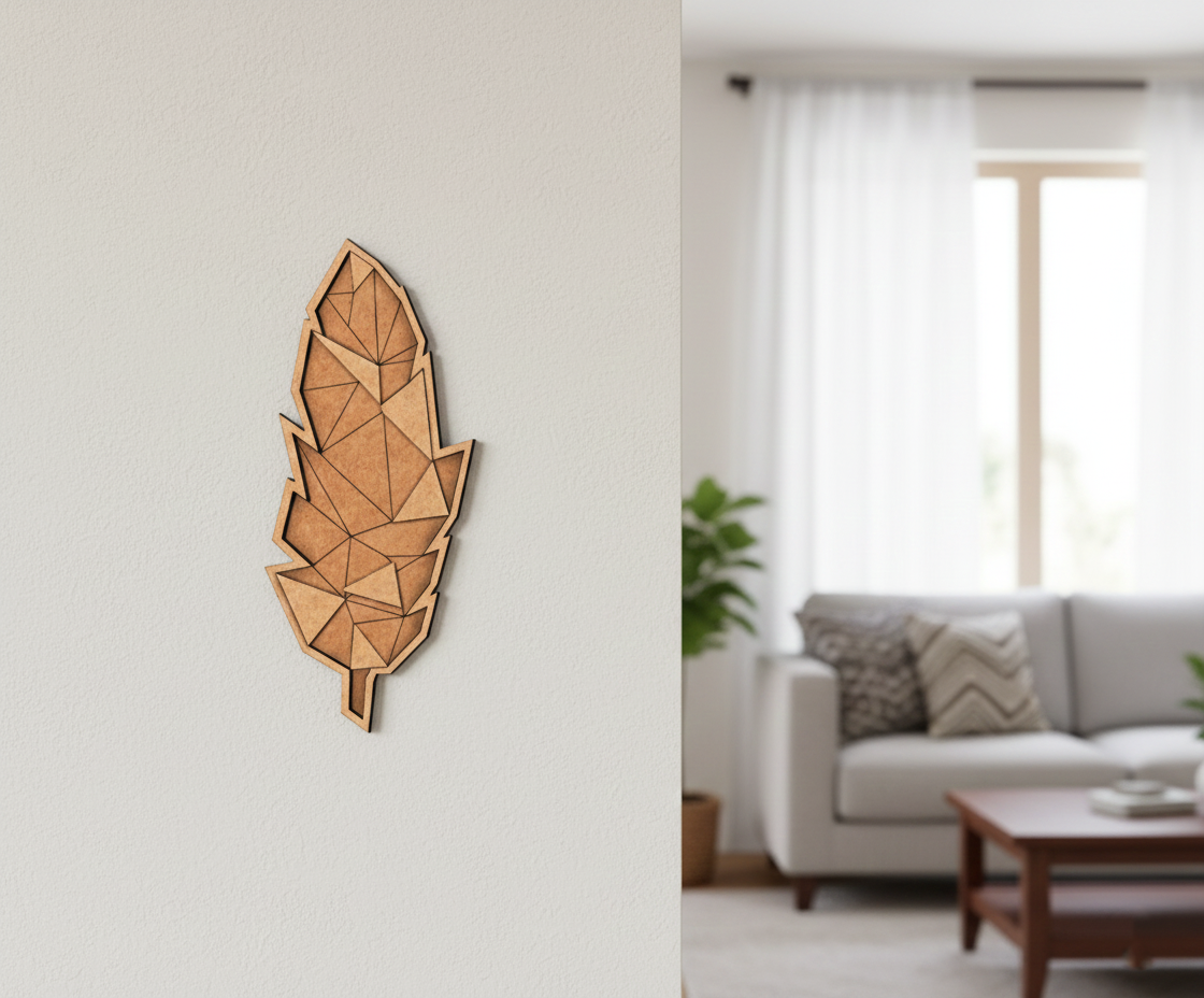 Unpainted DIY MDF geometric feather puzzle wall-mounted with detachable pieces for painting and craft activity 