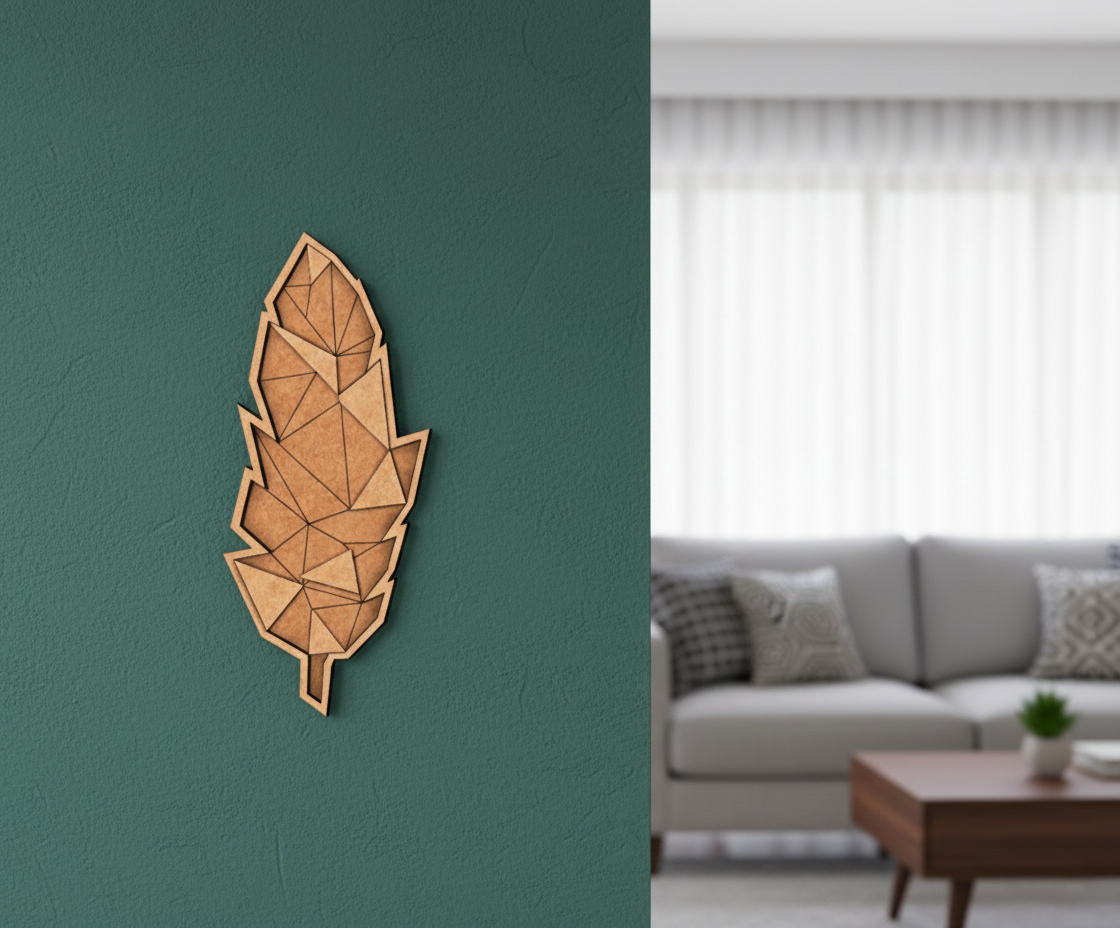 Unpainted DIY MDF geometric feather puzzle wall-mounted with detachable pieces for painting and craft activity 
