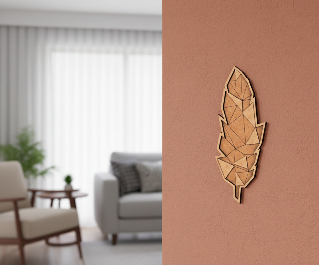 Unpainted DIY MDF geometric feather puzzle wall-mounted with detachable pieces for painting and craft activity 