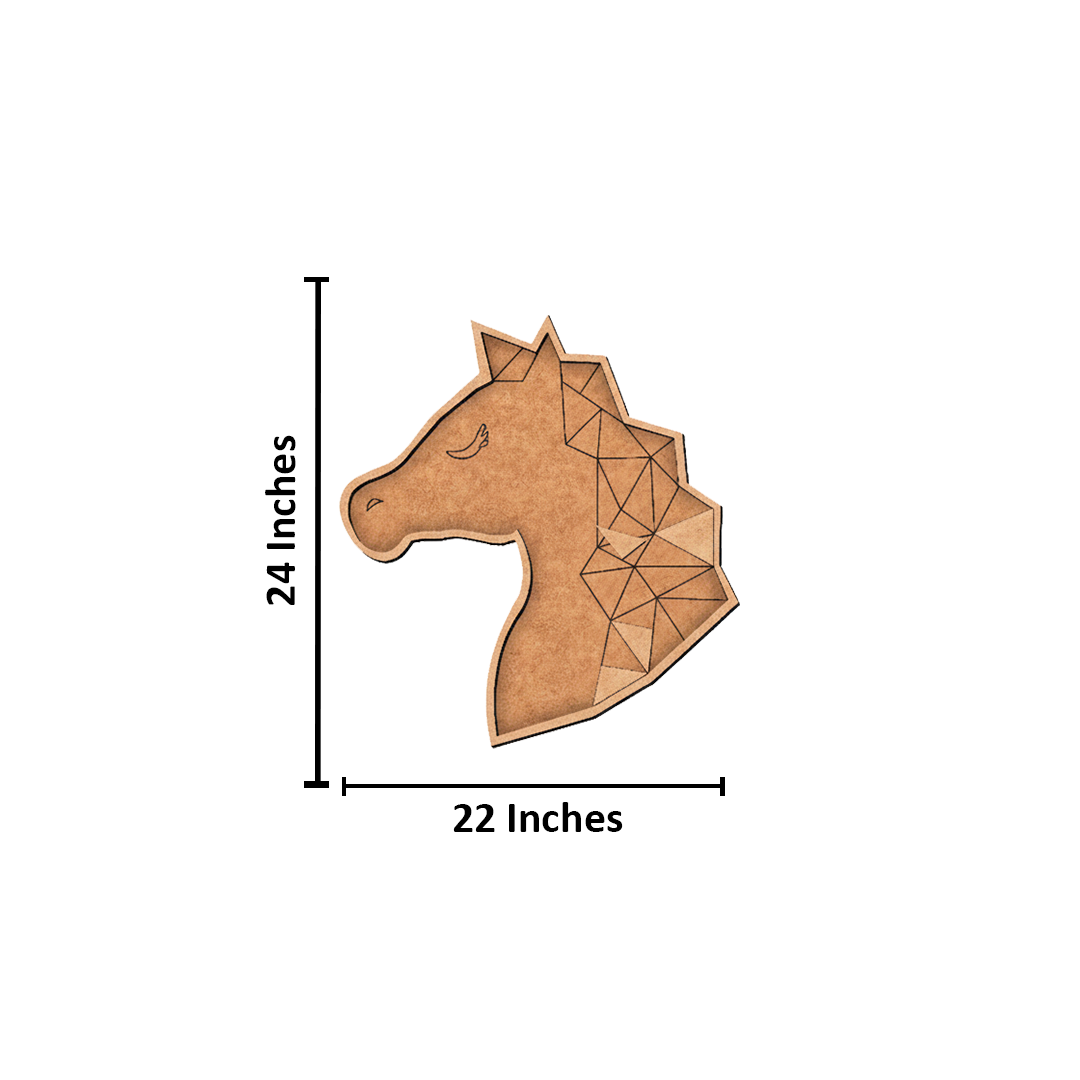 Unpainted DIY MDF geometric horse head puzzle with detachable pieces for painting and craft activity with size