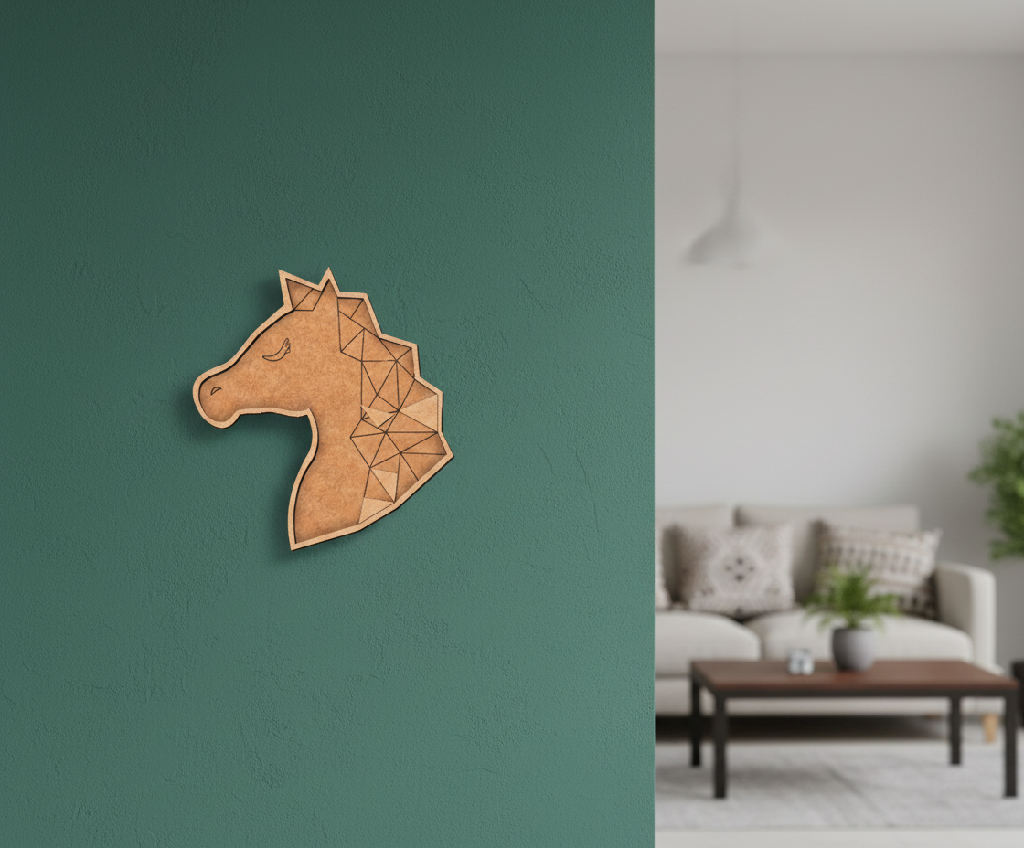 Unpainted DIY MDF geometric horse head puzzle with detachable pieces for painting and craft activity wall-mounted