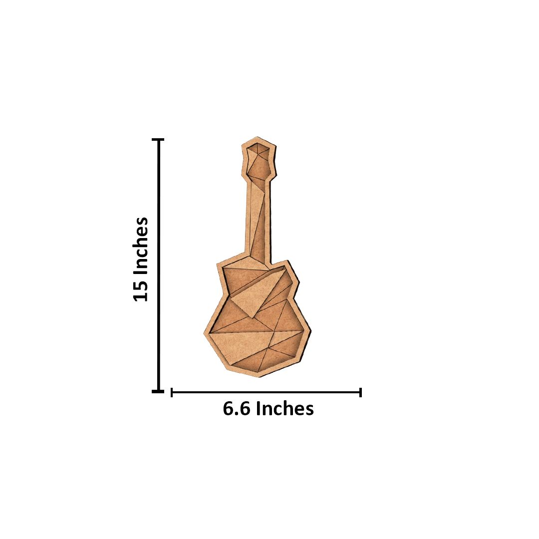 Unpainted DIY MDF geometric guitar puzzle with detachable pieces for painting and craft activity with size