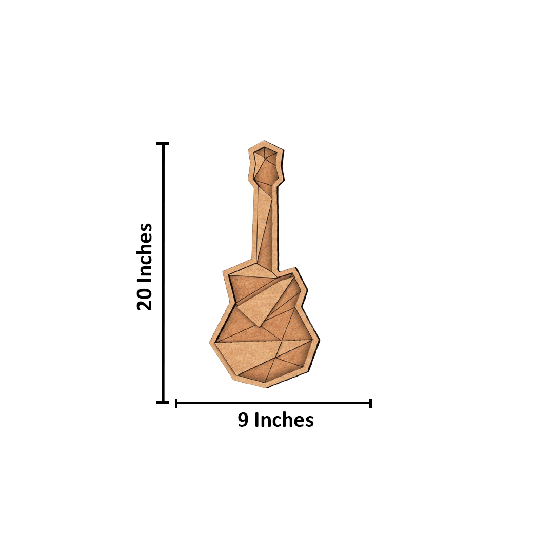 Unpainted DIY MDF geometric guitar puzzle with detachable pieces for painting and craft activity with size