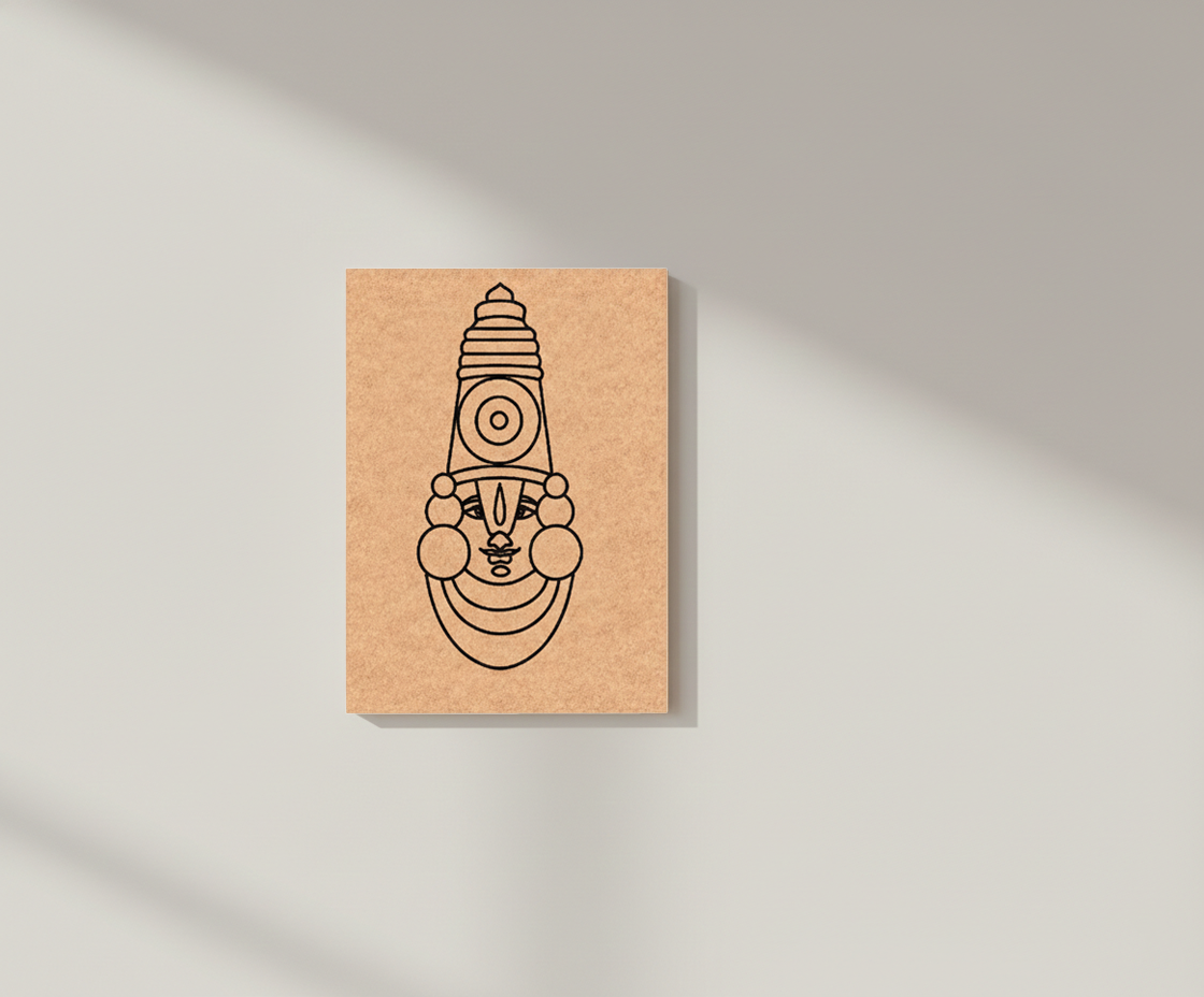 MDF DIY wall art with a black line drawing of a geometric design on a beige background
