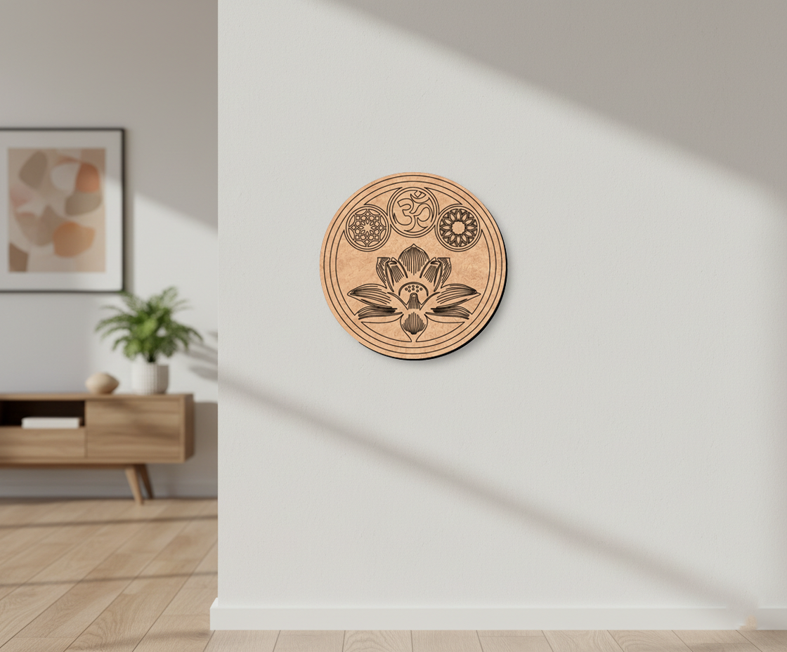 Decorative MDF DIY  wall art with floral design on a white wall in a room.