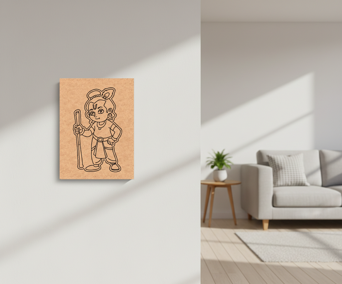 MDF DIY wall art of a cartoon character in a living room setting