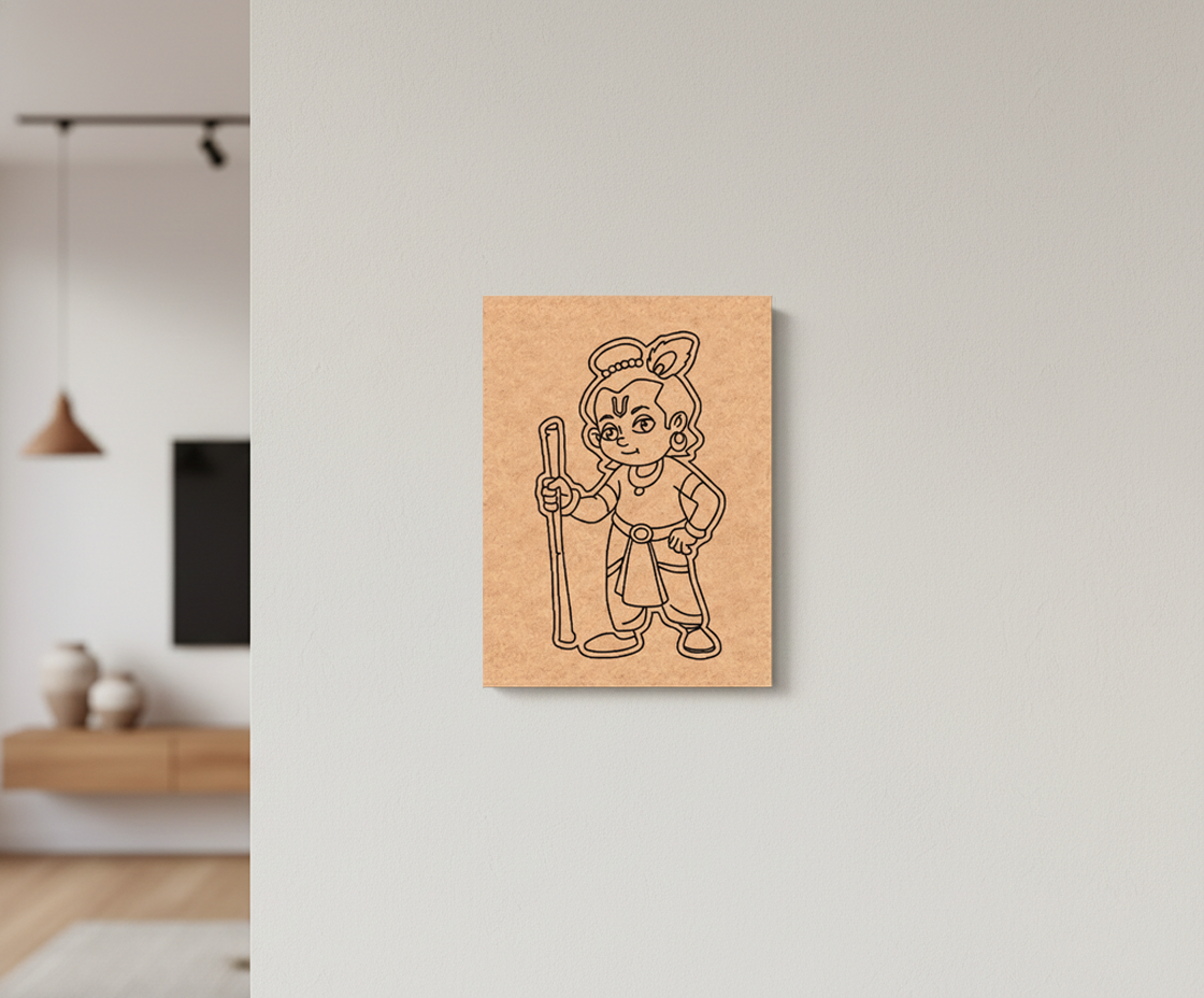 MDF DIY wall art with a cartoon character on a wall in a modern room.