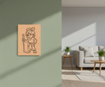 MDF DIY  wall art of a cartoon character on a green wall with a living room in the background.