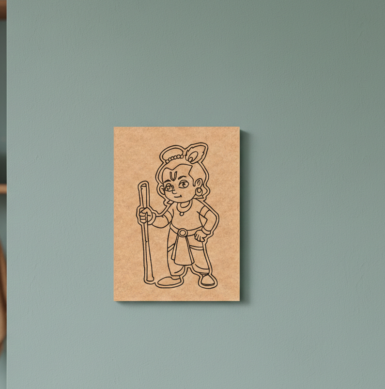 MDF DIY Cartoon character illustration on a brown card against a light green wall