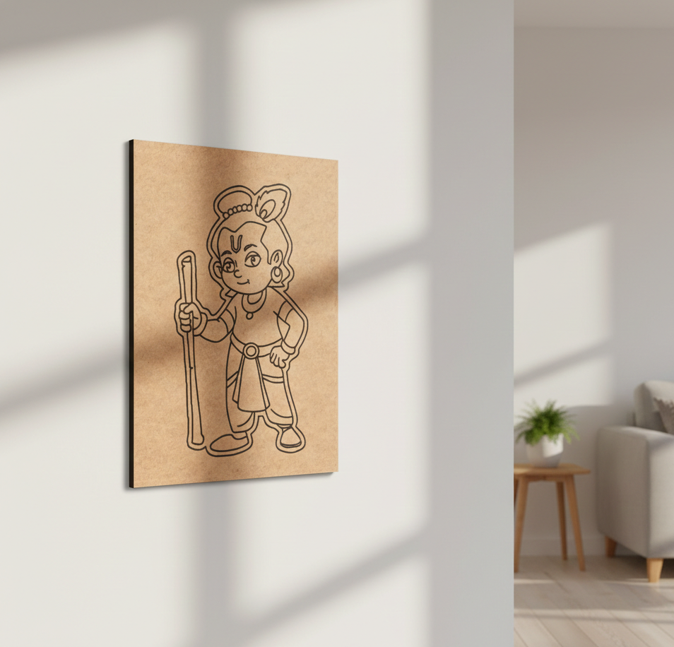 MDF DIY  wall art with a cartoon character on a white wall