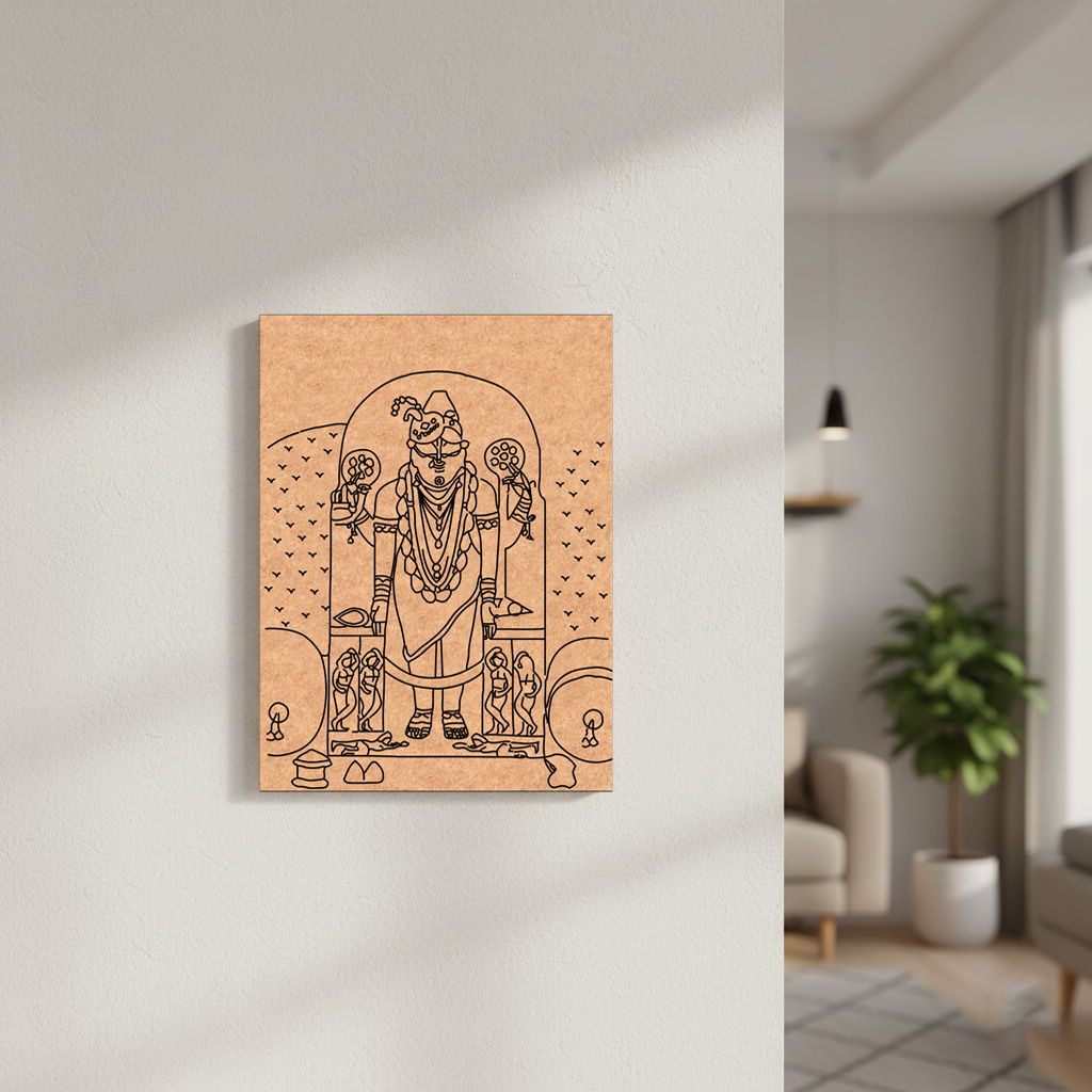 MDF DIY  wall art with a religious figure design on a white wall.