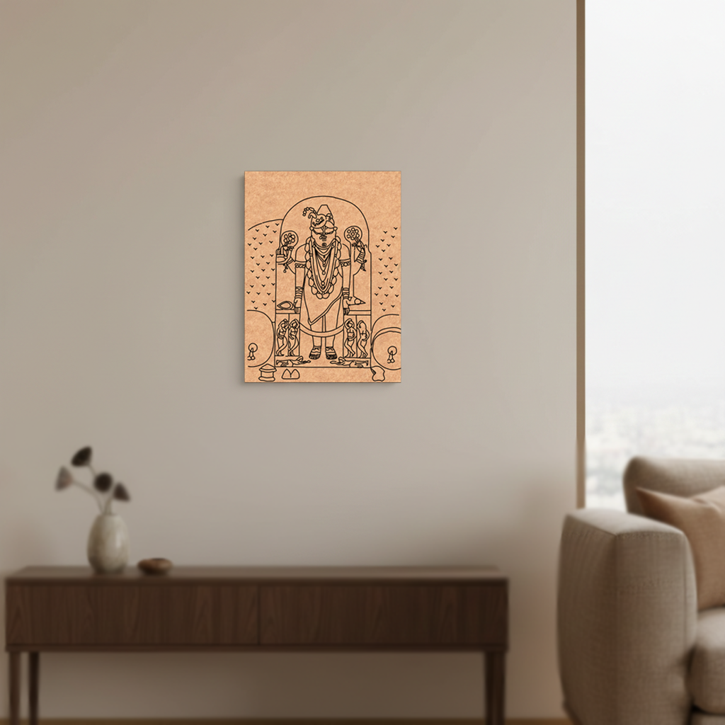 MDF DIY  wall art of a religious figure in a living room setting