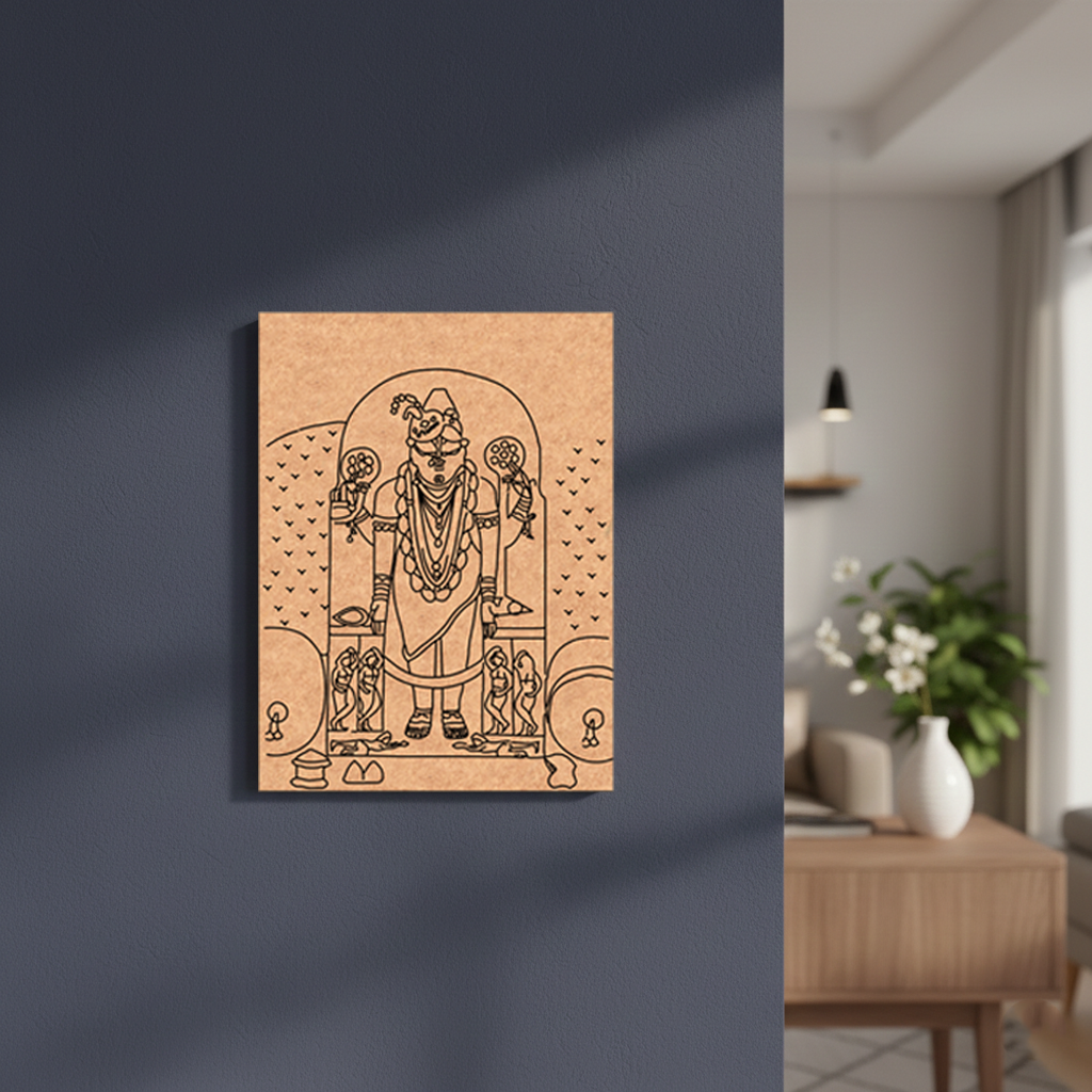 MDF DIY Decorative wall art of a warrior on a cork board in a modern living room.