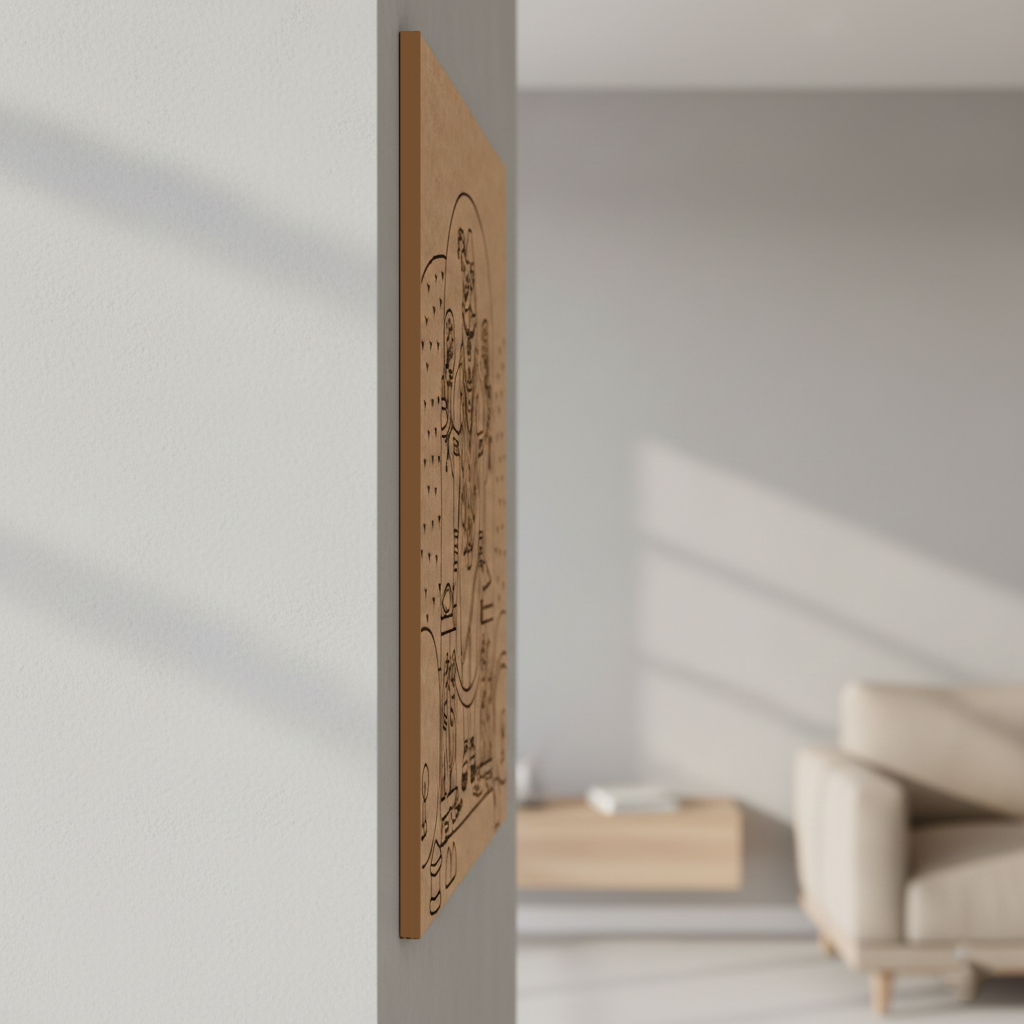 MDF DIY  decorative board with engraved design on a white wall