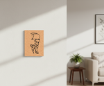 MDF DIY wall art with a black line drawing of a person on a white wall.