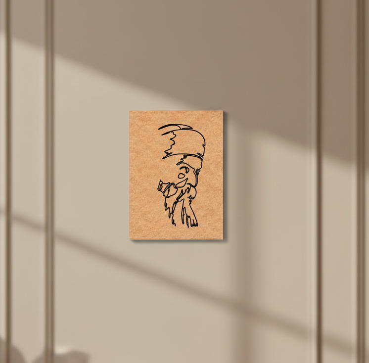 MDF DIY Minimalist line drawing of a face on a textured brown paper background