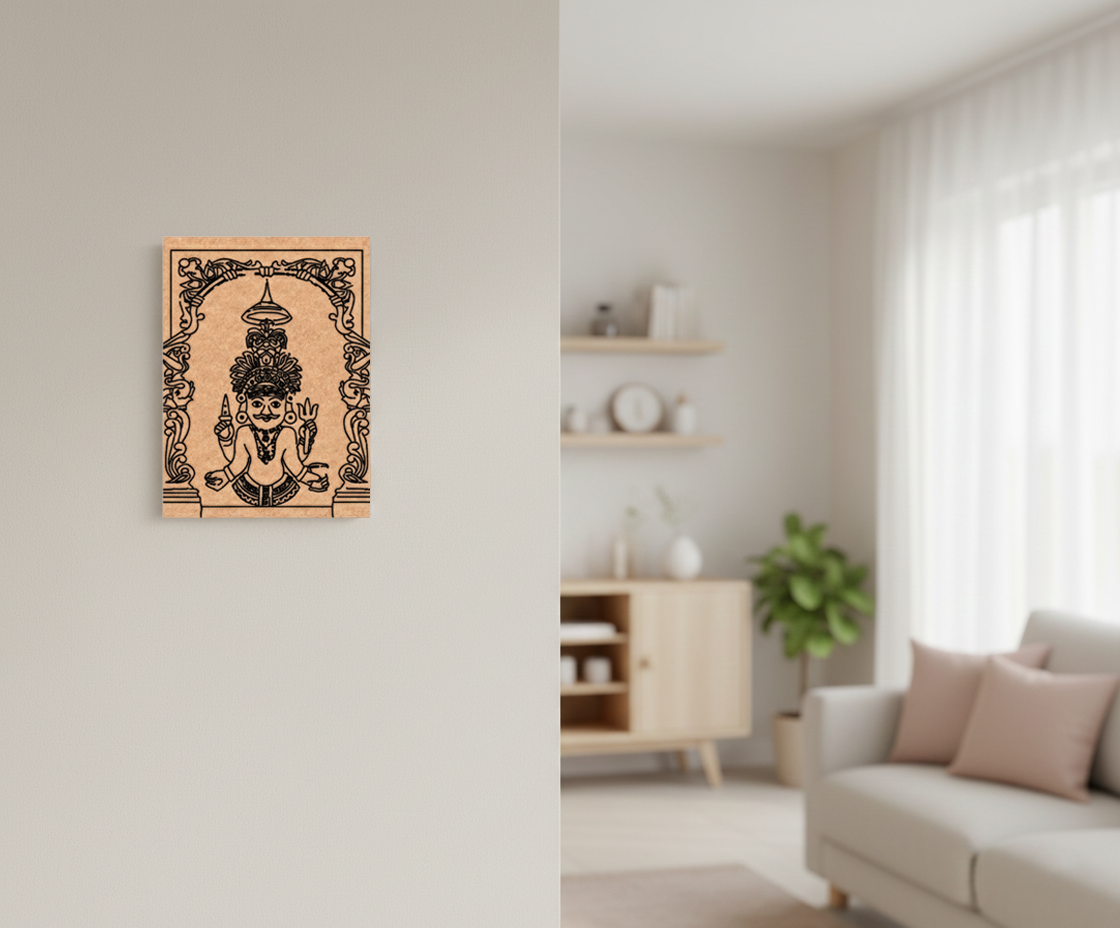 Decorative MDF DIY wall art  with picture on a beige wall in a living room.