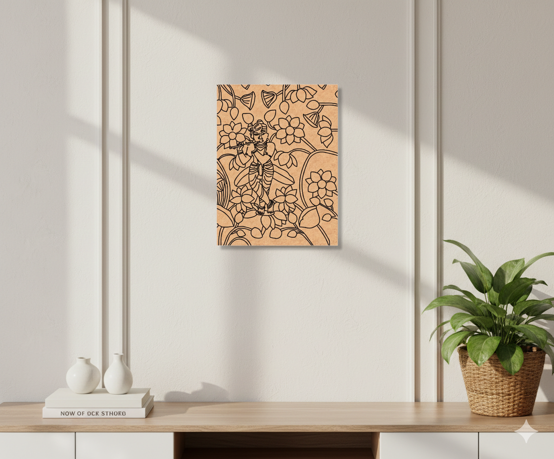 Decorative MDF DIY wall art with floral and abstract patterns on a light background