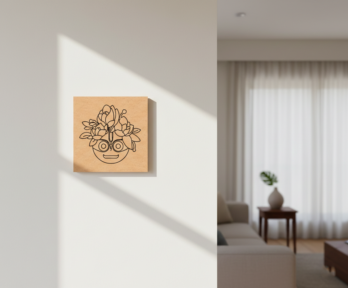 MDF DIY wall art with floral design in a modern living room