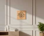 MDF DIY wall art with a face design and floral elements on a beige wall.