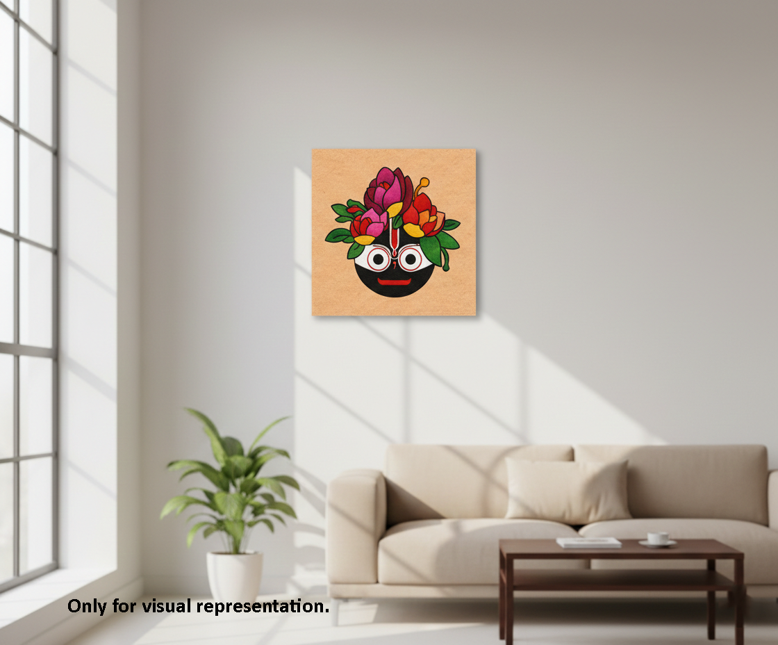 MDF DIY Colorful abstract painting on a wall in a living room with a couch and plant.