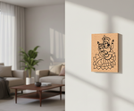 MDF DIY  wall art with a black design of a person and a cat on a white wall in a living room.