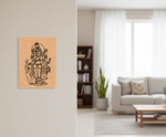 MDF DIY  wall art with a design of a deity on a wall in a living room.