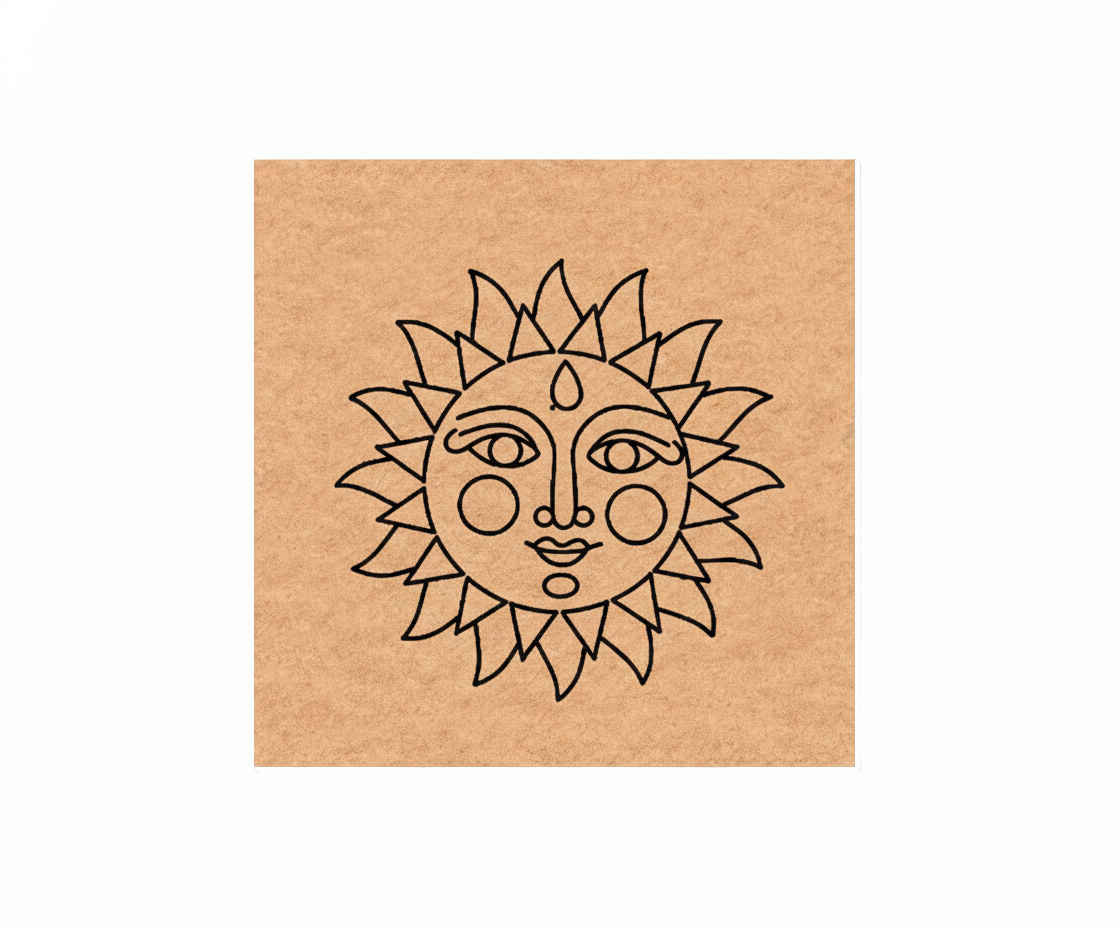  MDF DIY Sun face design on a white background