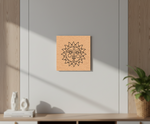  MDF DIY wall art ith sun design on a white wall, with decor items below.