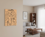 MDF DIY wall art of a stylized face on a wall in a living room.