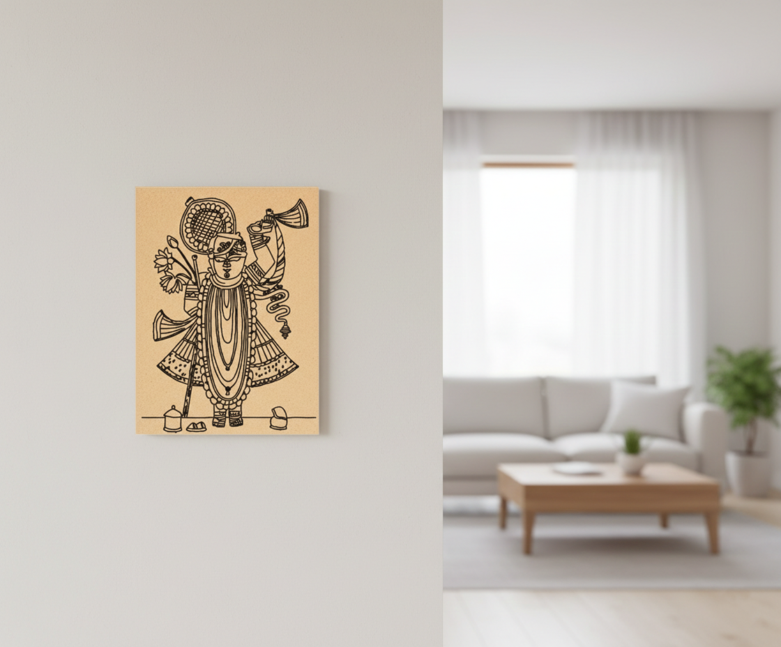 MDF DIY wall art of a stylized figure in a living room setting