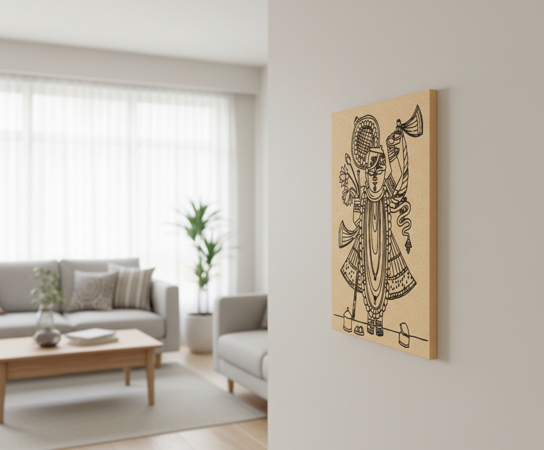 MDF DIY  wall art of a traditional figure in a living room setting