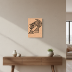 MDF DIY wall art with abstract design on a beige wall above a wooden console table.