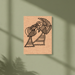 MDF DIY wall art with a black line drawing of a decorative object on a green wall.