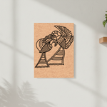 MDF DIY wall art with a black line drawing of a helmet on a white wall.