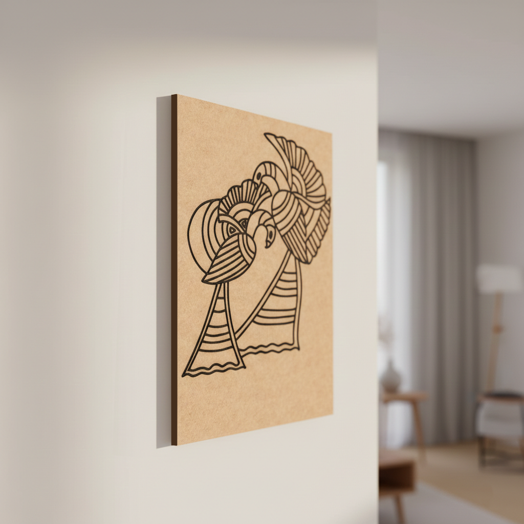 MDF DIY  wall art with abstract design on a neutral wall
