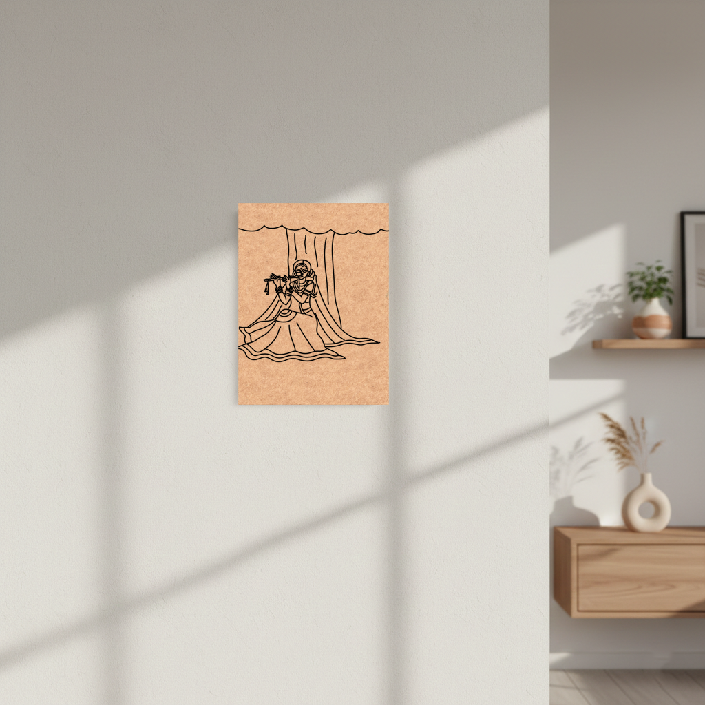 MDF DIY  wall art with a design of a woman in a dress on a light gray wall.