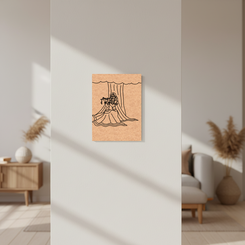 MDF DIY wall art Minimalist interior with a framed artwork of a woman in a dress on a beige wall.