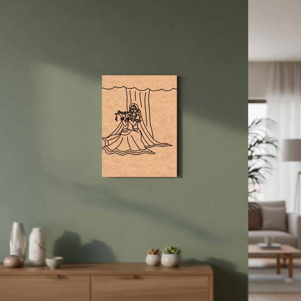 MDF DIY  wall art with a minimalist design of a woman in a dress on a green wall.