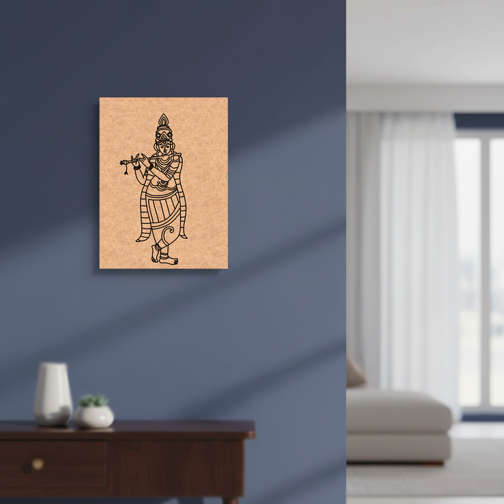 MDF DIY wall art of a traditional figure on a wall in a living room.