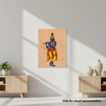 Colorful MDF DIY wall art of a deity on a textured wall in a room with wooden furniture and decor.