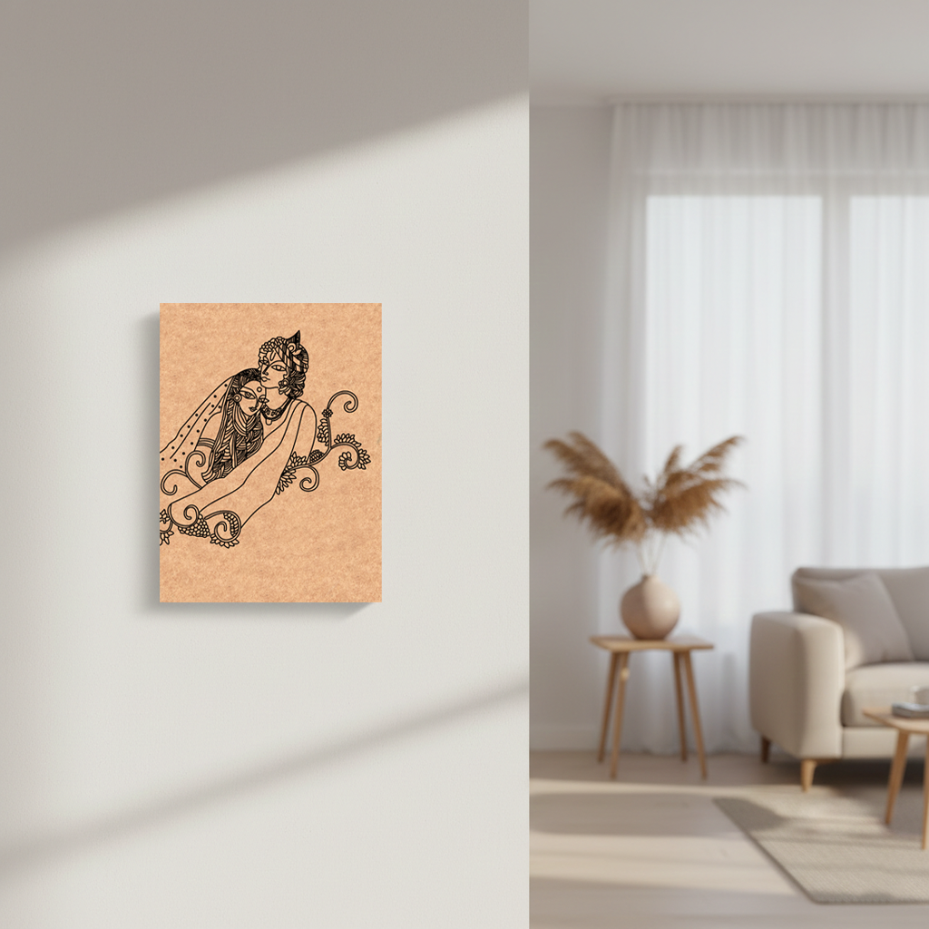 MDF DIY wall art  of a stylized couple with a bird on a wall in a living room.