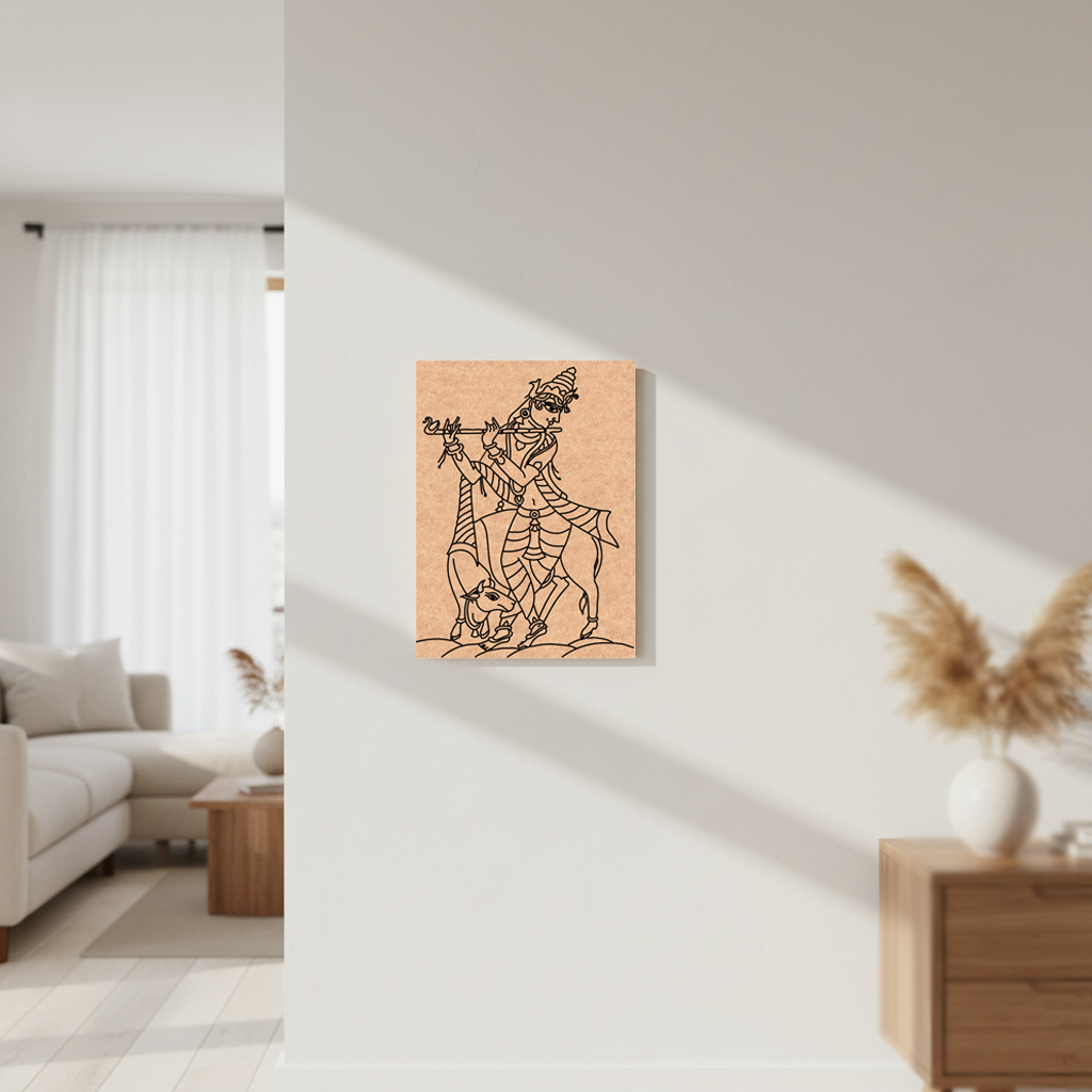 MDF DIY  wall art of a warrior on a white wall in a modern living room.