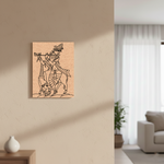 MDF DIY  wall art of a traditional figure on a beige wall in a living room.