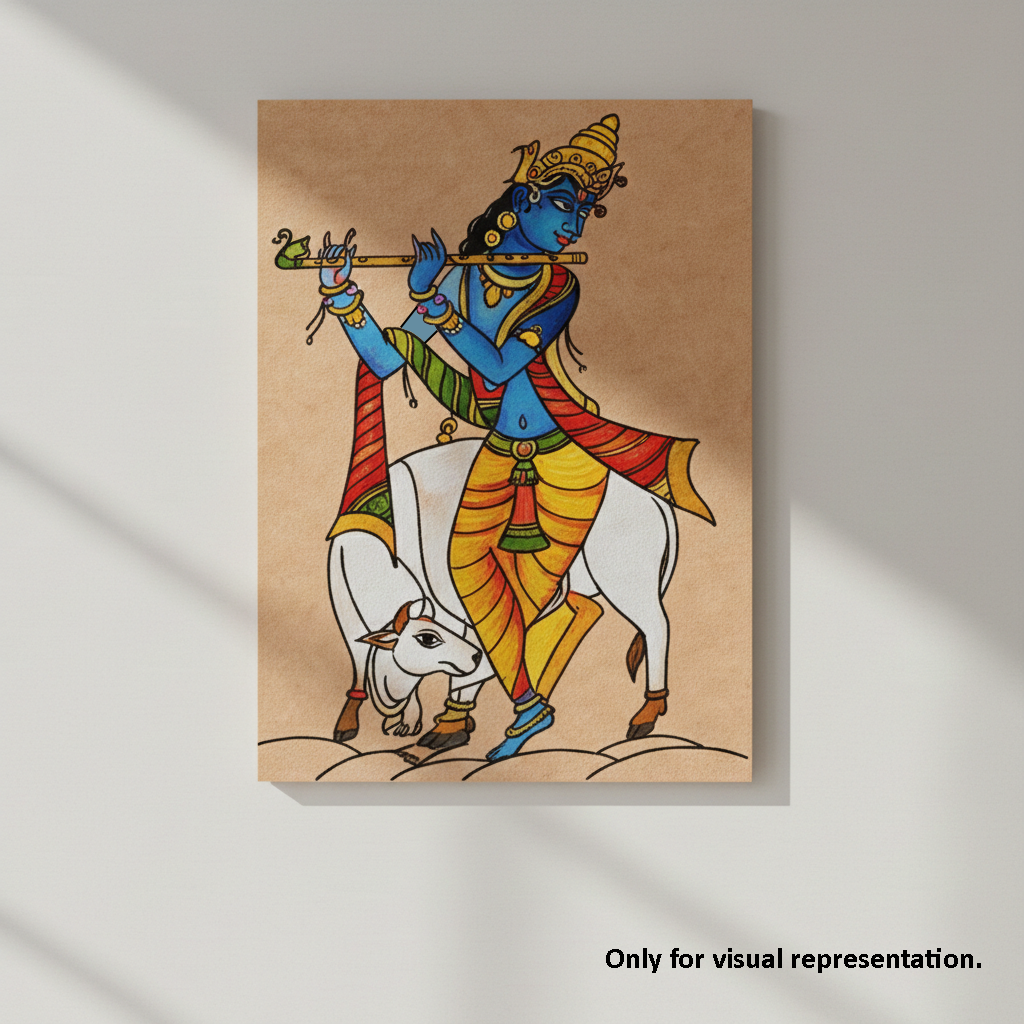 Colorful MDF DIY wall art of a deity on a brown background