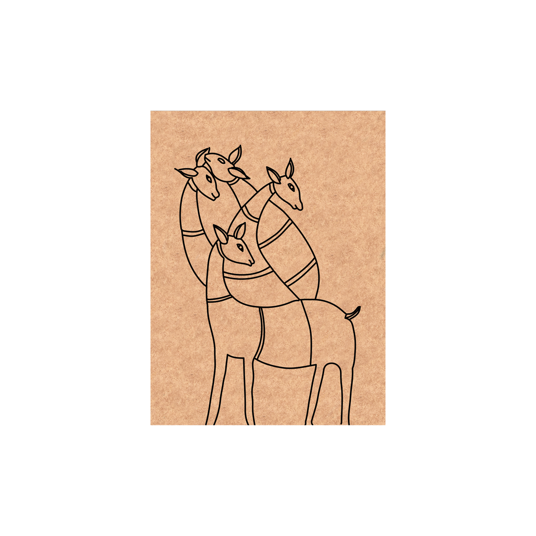  Line drawing of deer on a MDF board with white background.