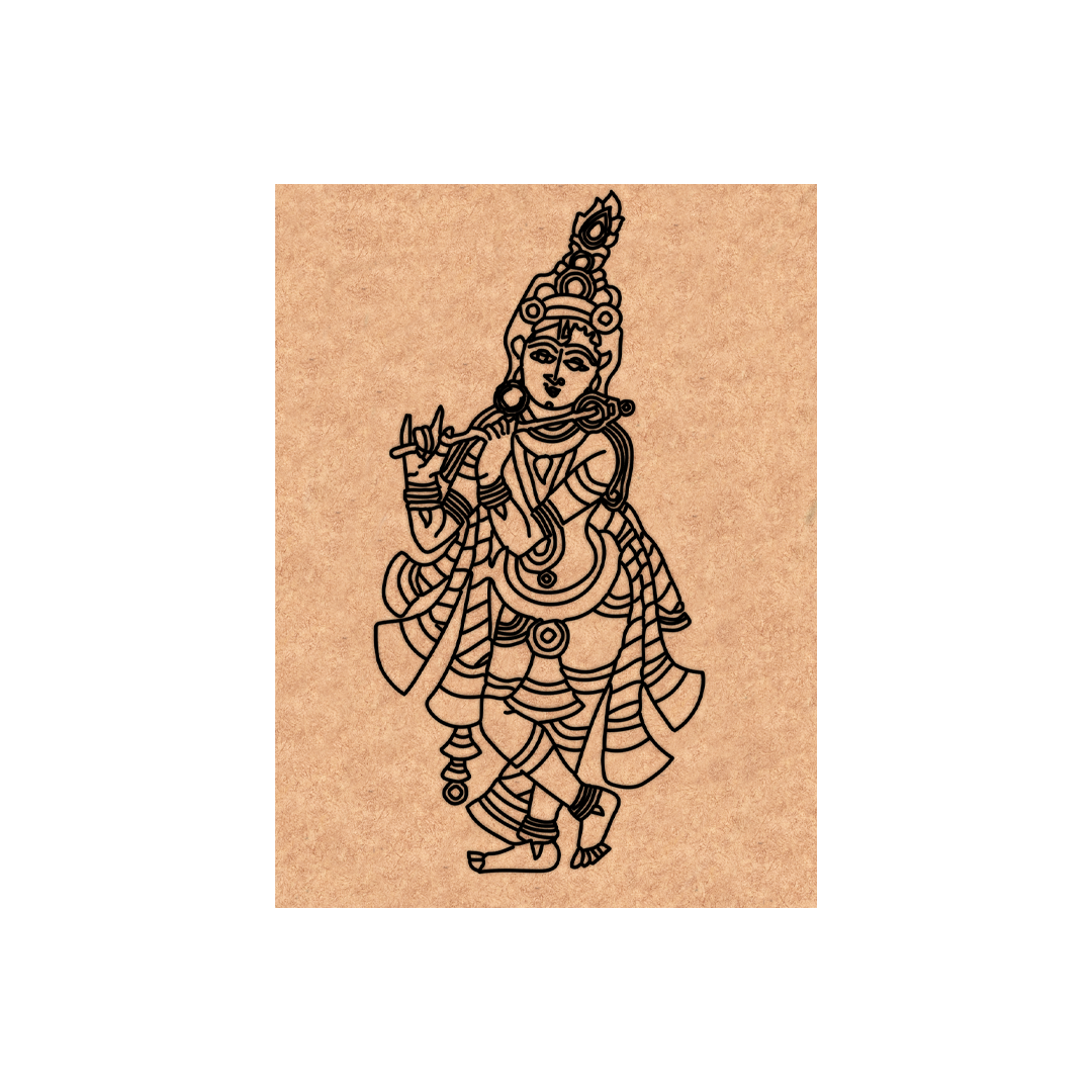 MDF DIY Black line drawing of a deity on a mdf board with white background
