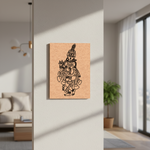 MDF DIY Canvas print of a black ink illustration of a deity on a beige background, displayed in a modern living room.