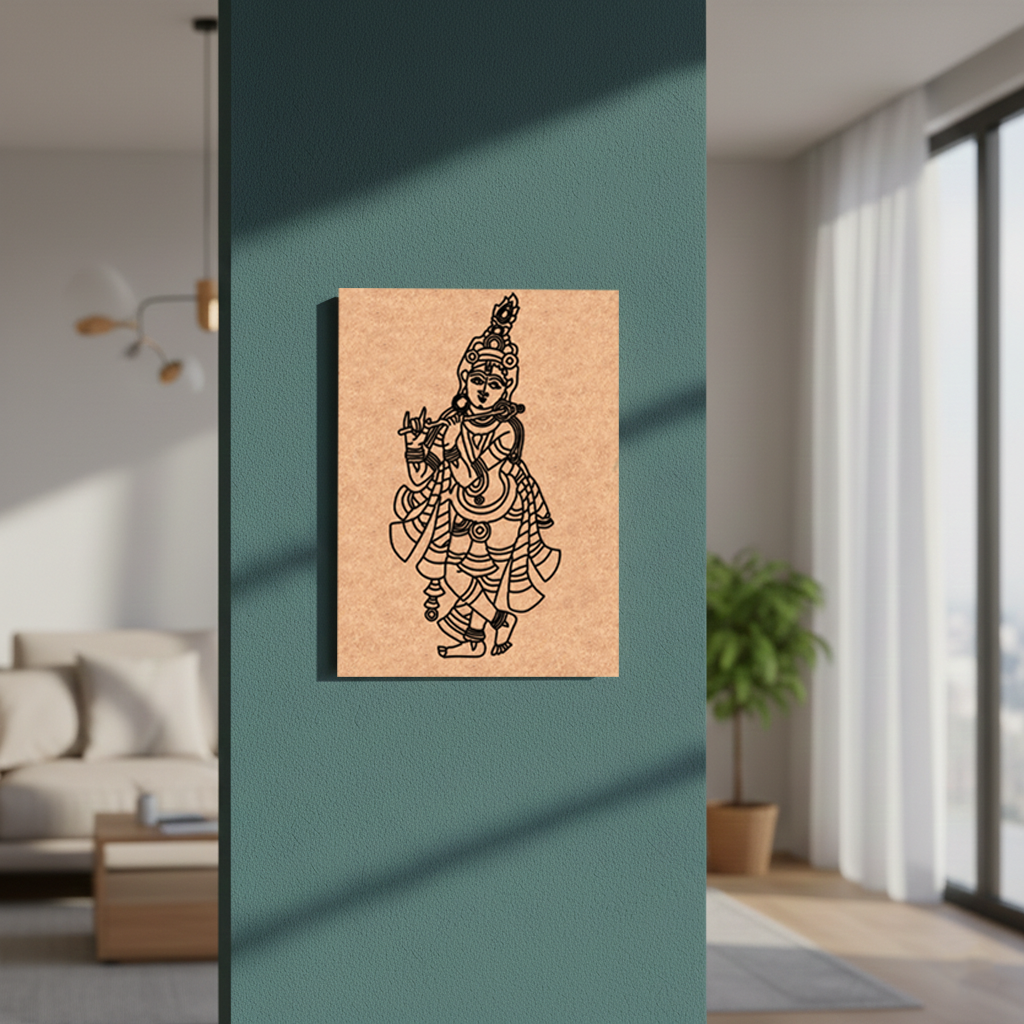 MDF DIY Canvas print of a traditional figure on a teal wall in a modern living room.