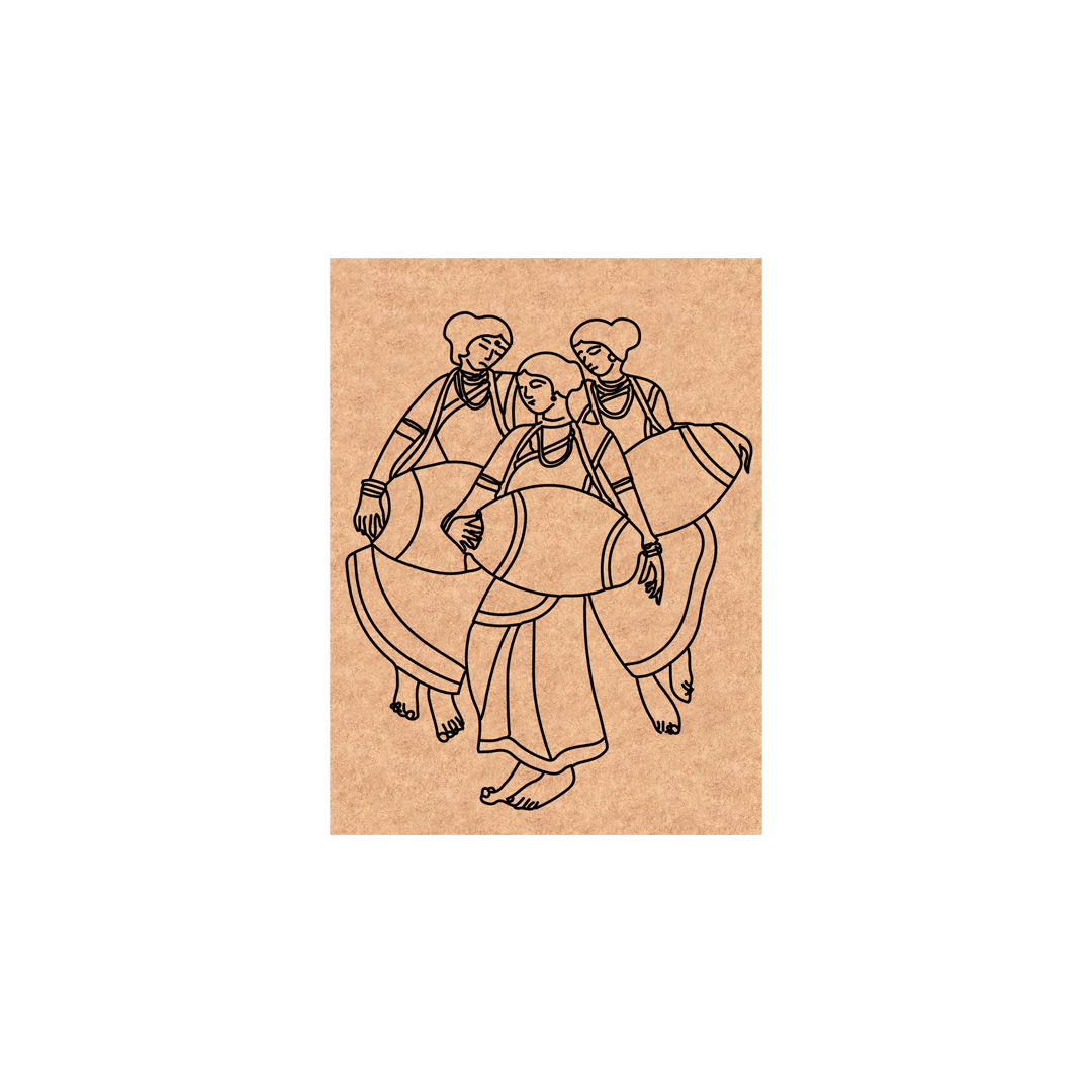 MDF DIY wall art  of three people on a horse on a brown card